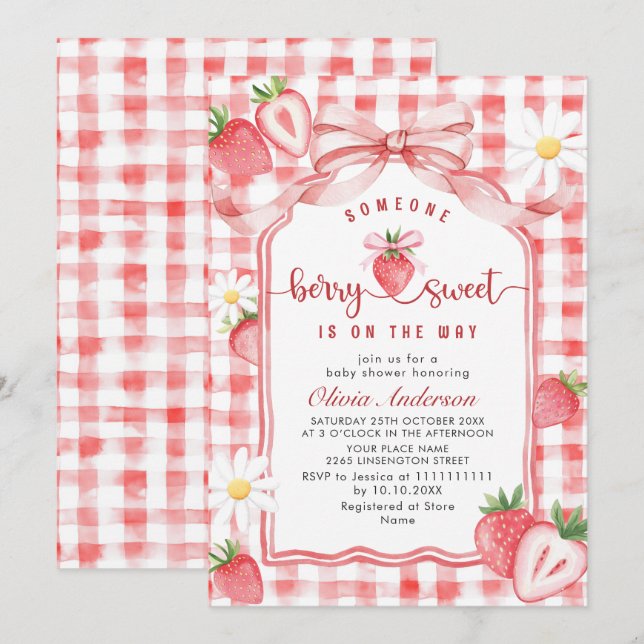 Invitación Tendencias en Acuarela Prado Fresa Baby Shower (Anverso / Reverso)