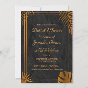 Invitación Tendencias Hojas de Oro Marco Geométrico Despedida