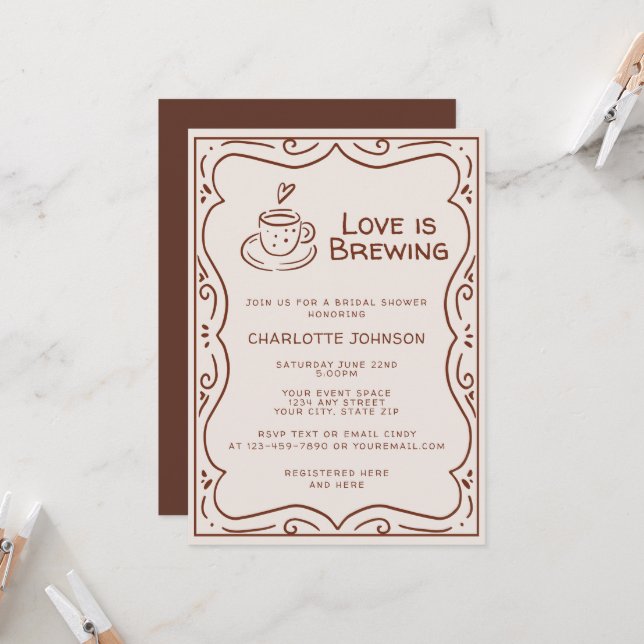 Invitación Tendencias Marrones El Amor Está en Ebullición Des (Anverso/Reverso In Situ)