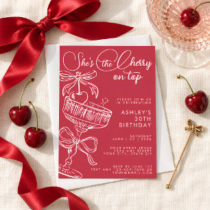 Invitación Tendencias Rojo Ella Es La Cereza En Lo Alto Cumpl
