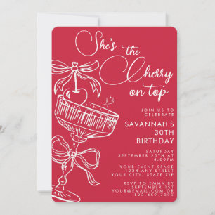 Invitación Tendencias Rojo Ella Es La Cereza En Lo Alto Cumpl
