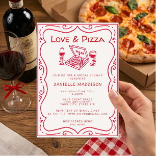 Invitación Tenderno Dibujado a Mano Amor & Pizza Despedida de