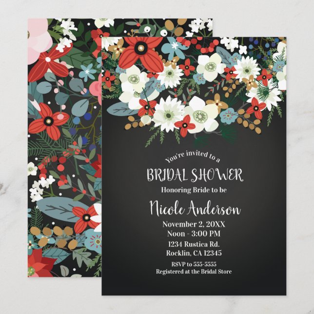 Invitación Tendido Divertido Colorido Floral Oscuro Elegante  (Anverso / Reverso)