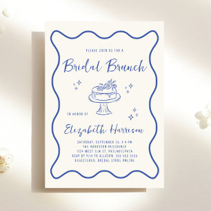 Invitación Tenedor Brunch Nupcial Azul Francés Ondulado Crema