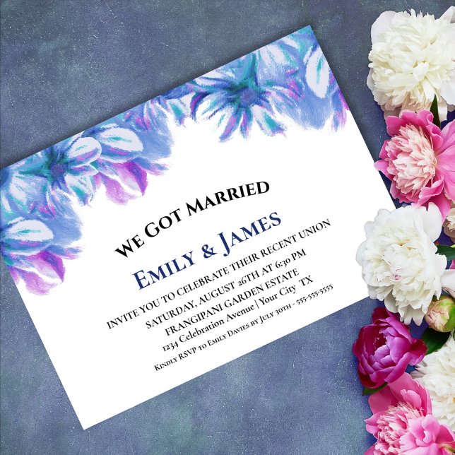 Invitación Tenemos La Recepción De Boda Floral Azul Casada (Subido por el creador)