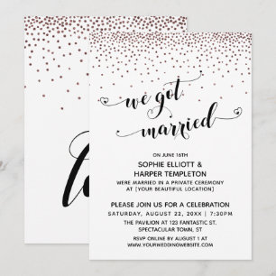 Invitación Tenemos La Recepción De Confetti De Oro Rosa Con G