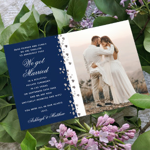 Invitación Tenemos Purpurina Casada Foto Corazón Azul Y Blanc