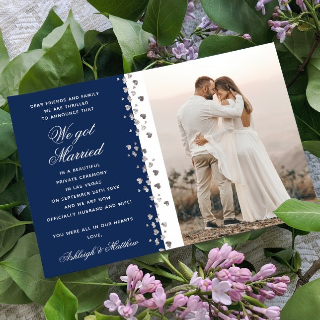 Invitación Tenemos Purpurina Casada Foto Corazón Azul Y Blanc (Subido por el creador)