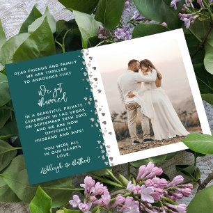Invitación Tenemos Purpurina casada foto de corazón Verde azu