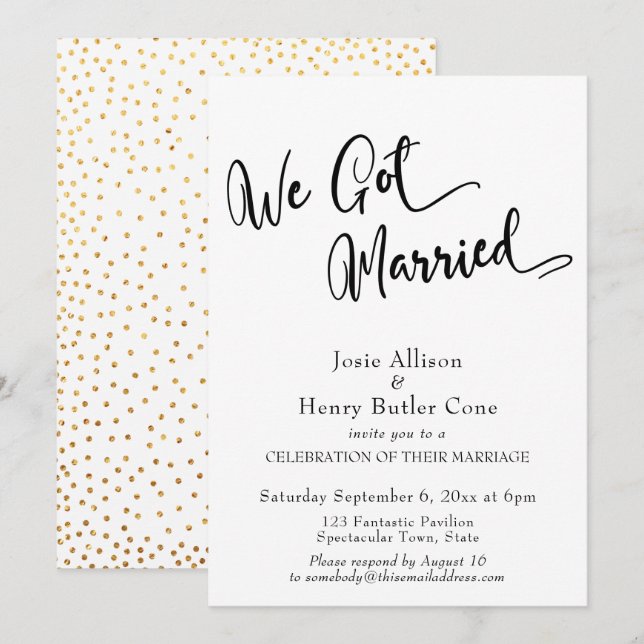 Invitación Tenemos Recepción De Bodas Casadas, Confetti De Or (Anverso / Reverso)
