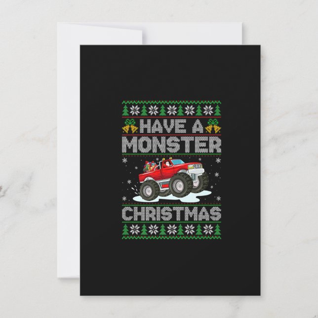 Invitación Tener a Navidades monstruosos, camionetas famosas. (Anverso)
