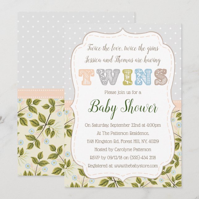 Invitación Tener Twins Neutral Baby Shower (Anverso / Reverso)