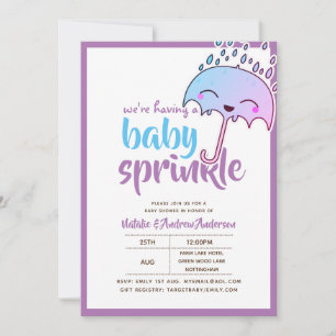 Invitación Tener un bebé SPRINKLE Kawaii Azul Púrpura