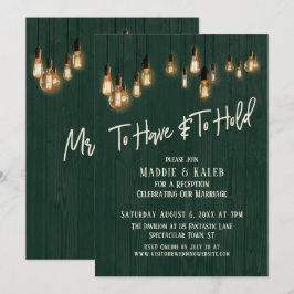 Invitación Tener y Mantener Luces Edison de Madera Verde Oscu