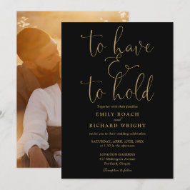 Invitación Tener Y Sostener Foto De Boda Negro Y Oro
