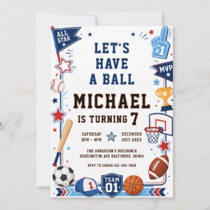Invitación Tengamos una Fiesta de Cumpleaños Deportiva