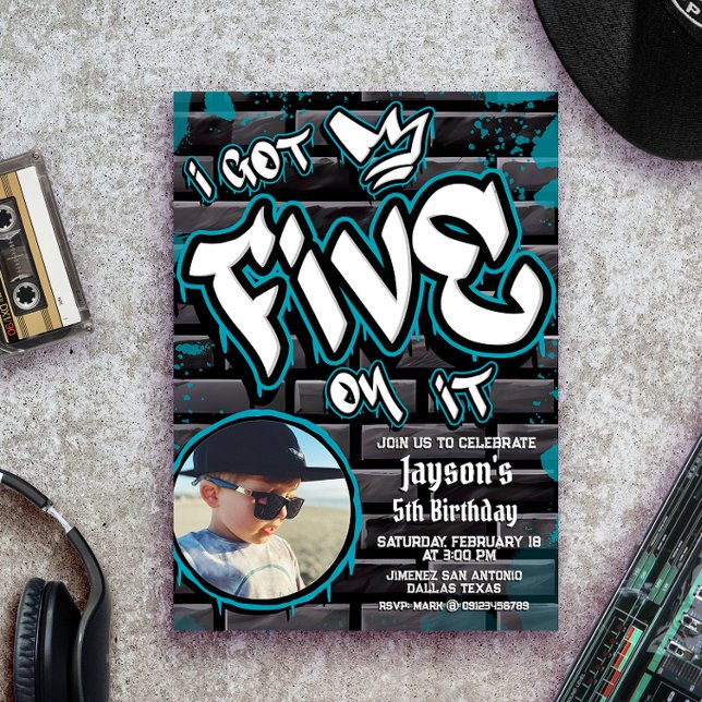 Invitación Tengo cinco en eso - Niño 5 cumpleaños con foto (I Got Five on it - Boy 5th Birthday Invitation with Photo)