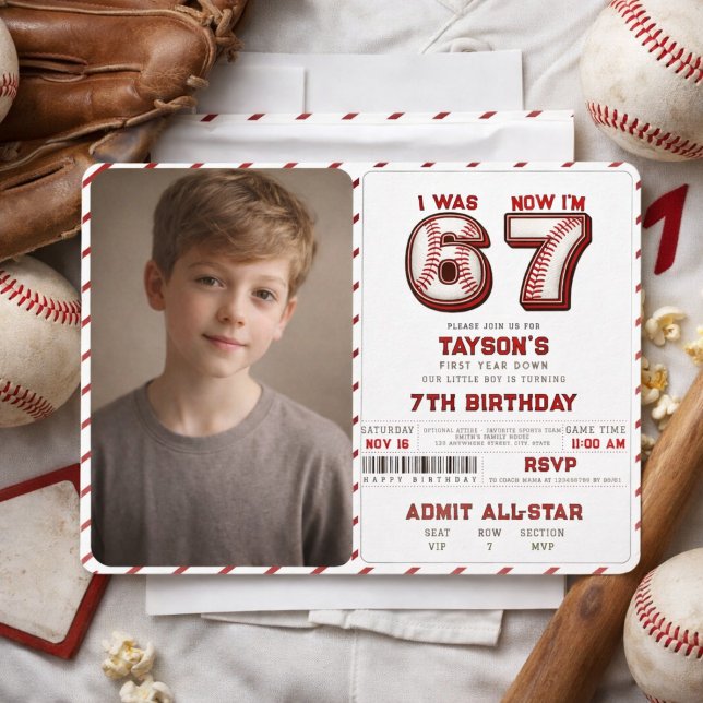 Invitación Tenía 6, Ahora Tengo 7 – Cumpleaños de Béisbol núm (I Was 6, Now I’m 7 – Baseball 7th Birthday Invitation
)