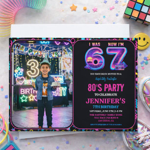Invitación Tenía 6 Ahora Tengo 7 Retro Neon Cumpleaños 7