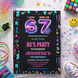 Invitación Tenía 6 Ahora Tengo 7 Retro Neon Cumpleaños 7 Para