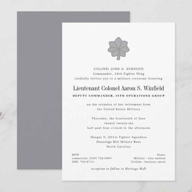 Invitación Teniente Coronel Retirada Militar (Anverso / Reverso)