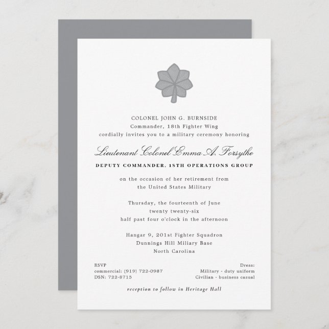 Invitación Teniente Coronel Retirada Militar (Anverso / Reverso)