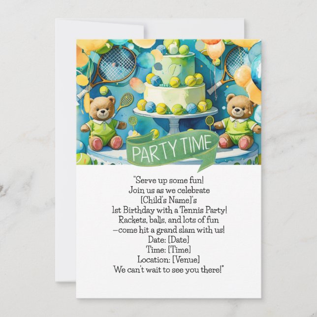 Invitación Tenis 1er cumpleaños para Boy (Anverso)