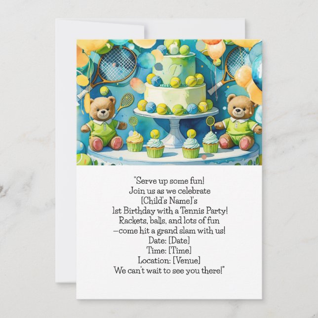 Invitación Tenis 1er cumpleaños para Boy (Anverso)