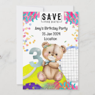 Invitación Tenis 3er cumpleaños Salven la fecha para el Fiest