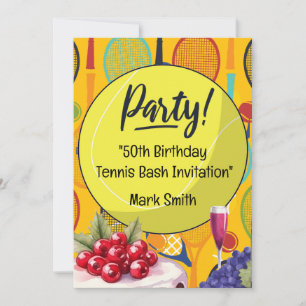 Invitación Tenis 50º cumpleaños con nombre en raqueta tema