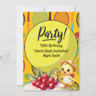 Invitación Tenis 50º cumpleaños con nombre en raqueta tema