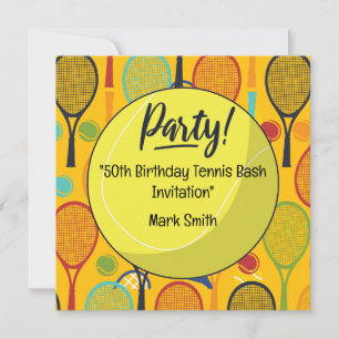 Invitación Tenis 50º cumpleaños con nombre en raqueta tema