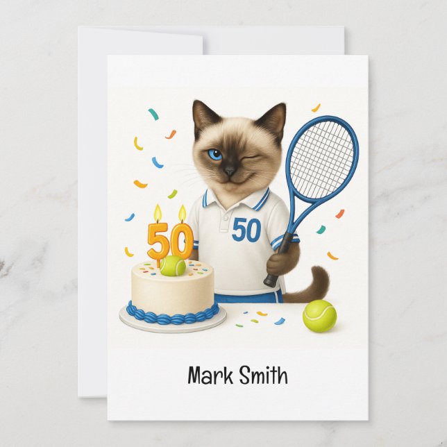 Invitación Tenis 50 años para los amantes del gato (Anverso)