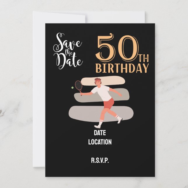 Invitación Tenis 50 y fabulosa fiesta de cumpleaños (Anverso)