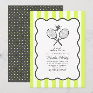 Invitación Tenis Bola Amarillo y Carbón Preppy Despedida de S