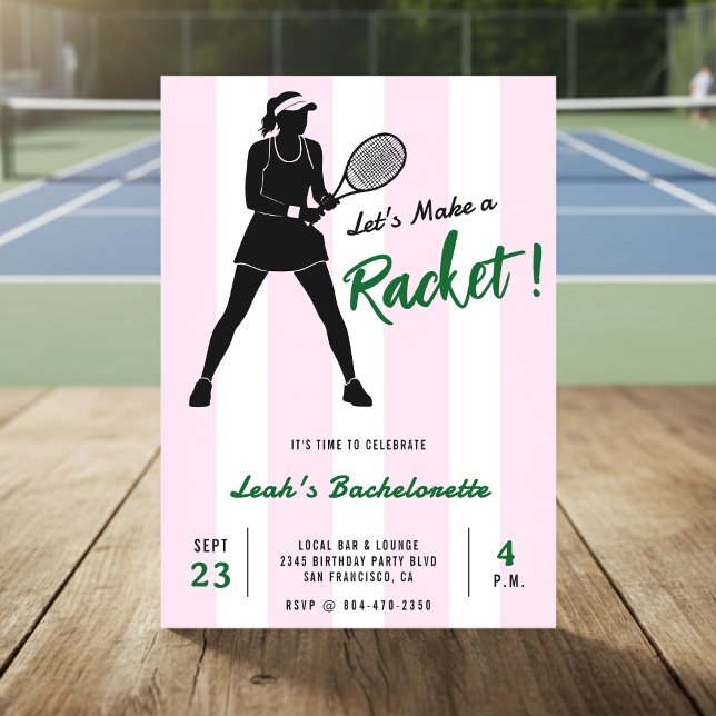 Invitación Tenis Despedida de Soltera Haz un Racket Rosa Raya (Subido por el creador)