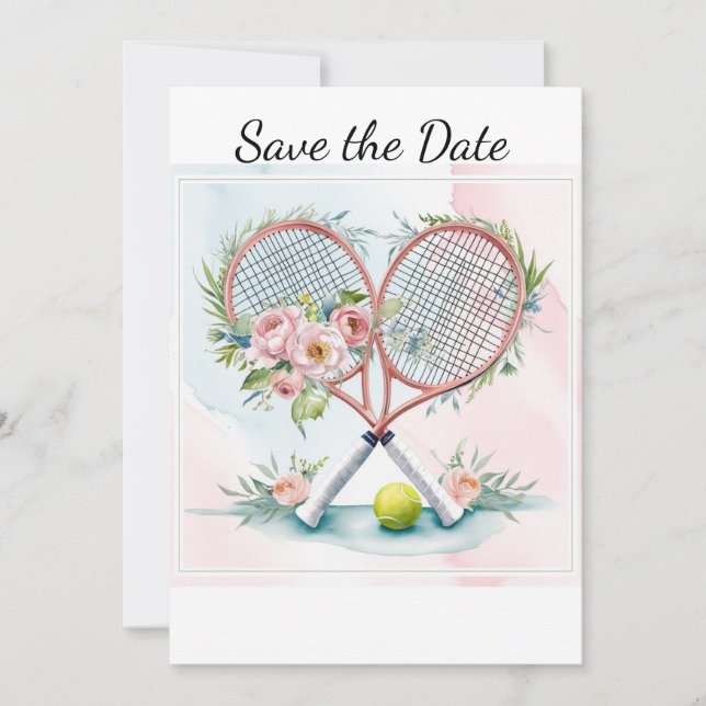 Invitación Tenis Guardar la fecha de la acuarela del boda del (Anverso)