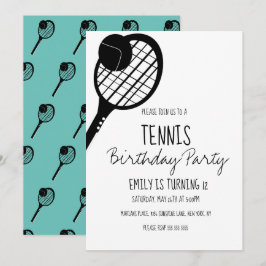 Invitación Tenis Mínimo Cumpleaños Deportes Negro Blanco