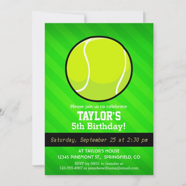 Invitación Tenis; Neon Green Stripes (Anverso)