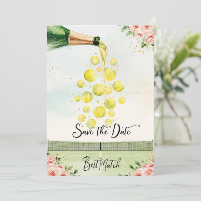 Invitación Tenis Salva la fecha Boda de tenista (Anverso de pie)
