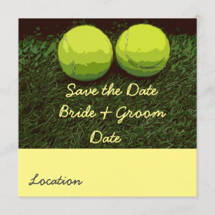 Invitación Tenis Salven la fecha con dos bolas en verde