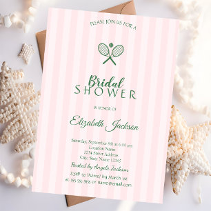Invitación Tenis verde raqueta ducha de novia rayada rosa