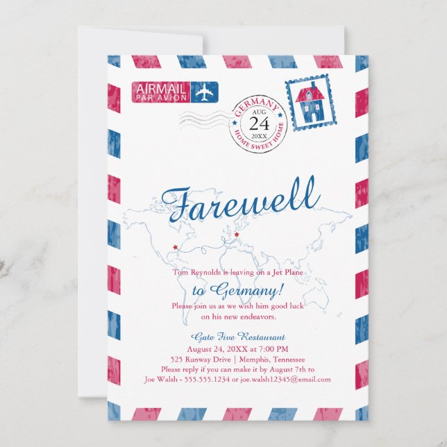 Invitación Tennessee a Alemania Airmail en movimiento (Anverso)