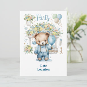 Invitación Tennis Baby Shower para Baby Boy con temática azul
