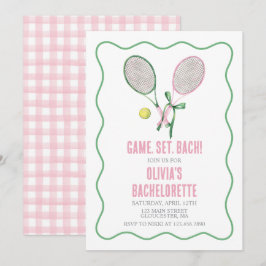 Invitación Tennis Bachelorette party preppy plaid pink green