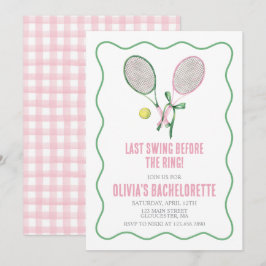 Invitación Tennis Bachelorette party preppy plaid pink green