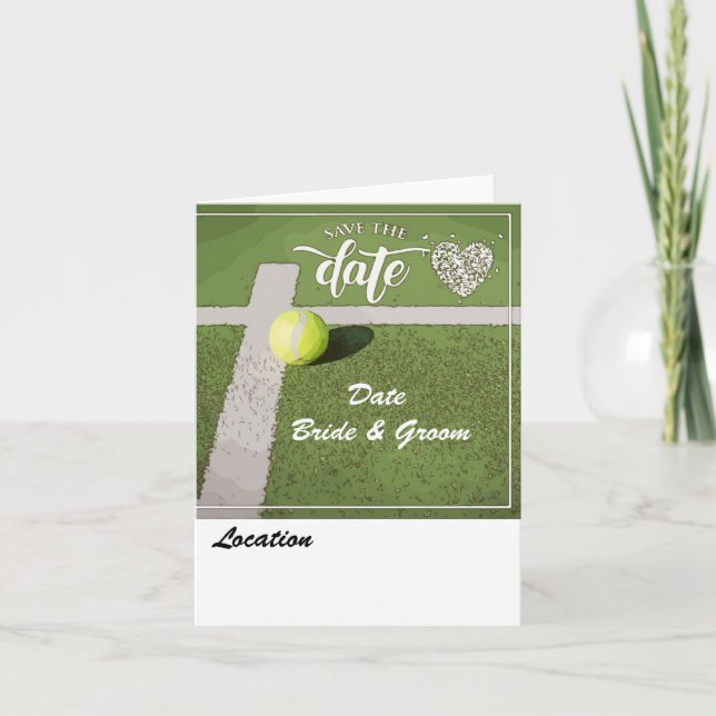 Invitación Tennis ball on green with love on green court (Anverso)