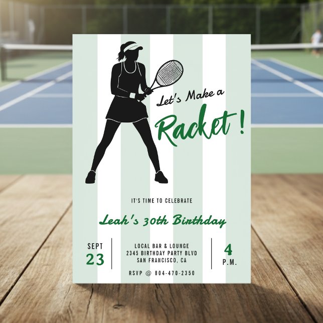 Invitación Tennis Birthday Party Make a Racket Green Striped (Subido por el creador)