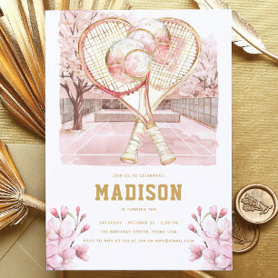 Invitación Tennis Luxury Girl Birthday Pink Gold
