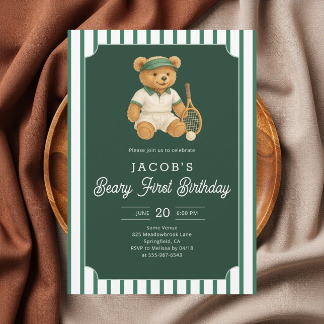 Invitación Tennis Preppy Bear 1st Birthday Invitation (Subido por el creador)